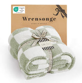 WRENSONGE checkered throw blanket sage green front view for cozy living space
