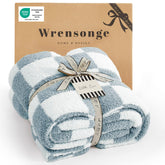 WRENSONGE checkered throw blanket grey blue on couch for cozy warmth