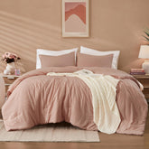WRENSONGE Queen Comforter dusty-pink close-up shows soft prewashed fabric