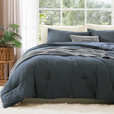 Wrensonge queen comforter set in blue grey front view shows soft fabric for all season use