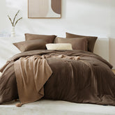 WRENSONGE Queen Comforter Set brown front view showing cozy all-season warmth