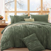 WRENSONGE Queen Comforter Set in olive green tufted velvet, cozy and stylish.