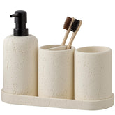 WUUAHOME travertine set on countertop keeps bathroom organized and stylish.