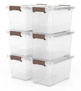 WYT 6-pack clear 7-quart latch box with brown handle for easy closet organization