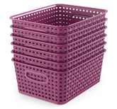 WYT 6-pack plastic small weave baskets in deep purple for organized shelves.