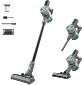 Wyze cordless vacuum with LED brush head illuminates dust under furniture for easy cleaning.