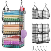 X-cosrack 3-tier hanging storage on a closet rod saving space and organizing outfits
