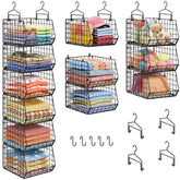 X-cosrack 6-tier baskets hung on a closet rod for extra organized space.