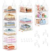 X-cosrack 6-tier extended-depth closet organizer showing multiple baskets in a tidy closet