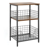 X-cosrack side table with three tiers ideal for vinyl storage and compact living spaces.