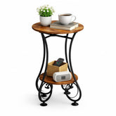 X-cosrack small round side table beside sofa showing compact surface for coffee and books