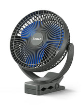 Xasla 10000mAh portable clip fan on desk delivering cool, quiet airflow throughout work.