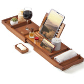 XcE Bamboo Bathtub Caddy extended to 29–41 inches for larger tubs.