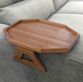 Xchouxer bamboo clip-on side table attached to armrest for easy reach of remotes