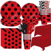 Xenorik ladybug plates for 24 guests with bold red and black design, quick cleanup option.