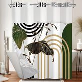 Xiazhilaio No Hook shower curtain with abstract tropical botanical print for stylish bathrooms.