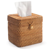 XIMISISE rattan tissue box cover with square lid enhances any table with natural warmth.