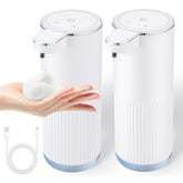XINKORA 2-pack touchless foaming soap dispensers on bathroom counter for hygienic use