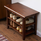 XKZG storage bench front view with sturdy rubberwood shoe rack for entryways
