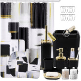 XLHOMO black shower curtain enhances modern bathroom look and dries quickly.