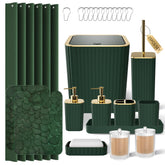 XLHOMO green bathroom set with shower curtain shows striped design for a refined look