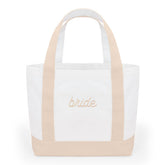 xo, Fetti neutral bride tote bag with beige script for chic bachelorette photos