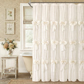 XOGUIBO Farmhouse Bows Curtain with ruffles adds soft charm and privacy.