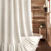 XOGUIBO farmhouse shower curtain with ruffle hem adds rustic charm to your bathroom.