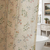 XOGUIBO floral print curtain highlights soft pink and green botanicals for timeless bathroom decor.