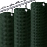 XOGUIBO waffle weave curtain in dark green for a spa-like bathroom.