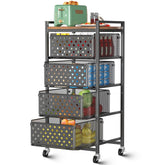 Xpatee 5-tier kitchen cart with wood top and wheels for mobile kitchen organization.
