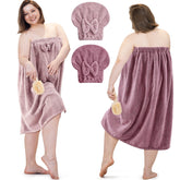 Xtinmee plus-size wrap towel in purple-lotus-pink provides cozy post-shower coverage