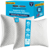 Xtreme Comforts GREENGUARD queen pillow pack front view shows compact, supportive memory foam for balanced sleep.