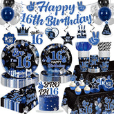 Xynic 205pc blue black banner for 16th birthday boosts theme and photos