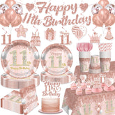 Xynic rose gold banner enhances party decor and keeps the 11th birthday theme bright