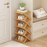 XZXWZX Foldable Bamboo Shoe Rack provides vertical, space-saving storage for shoes.