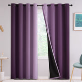 Yakamok purple gradient curtains set shown in a stylish bedroom for privacy and style