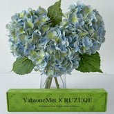 YalzoneMet 3 PCS light blue-green hydrangea close-up with realistic latex petals for wedding decor