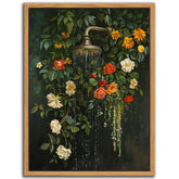 Yaneiro floating framed floral shower art with rose cascade for a spa-like bathroom ambiance.
