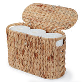 YANGQIHOME toilet paper storage with lid keeps rolls dry and dust-free.
