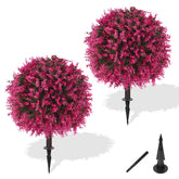Yangrass pink eucalyptus topiary ball with ground spike, ideal for durable outdoor greenery.