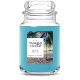 Yankee Candle Beach Escape jar front showing authentic coastal fragrance for inviting rooms.