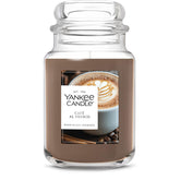 Yankee Candle Café Al Fresco jar on shelf delivering long-lasting fragrance