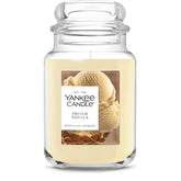 Yankee Candle French Vanilla large jar label highlighting premium packaging and fragrance promise