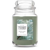 Yankee Candle Silver Sage & Pine jar front view for cozy fall ambiance.