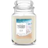 Yankee Candle Sun and Sand jar closeup highlights vibrant fragrance for a bright living room