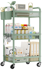 YASONIC 3-tier rolling cart frame closeup highlights sturdy metal for reliable mobility.