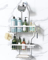 YASONIC never-rust aluminum hanging shower caddy over-the-showerhead keeps toiletries neatly organized