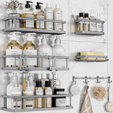Yasonic shower caddy 6-pack large capacity keeps bath essentials organized inside the shower.