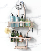 YASONIC shower caddy over shower head rose gold keeps toiletries organized.